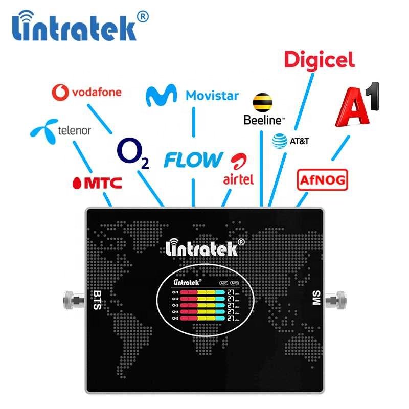 Lintratek big coverage five bands signal booster gsm cdma lte 800 900 1800 2100 2600mhz 2G 3G 4G AGC mobile signal boosters